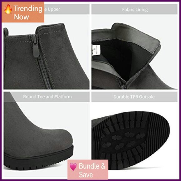 Women's Chunky Heel Ankle Boots Platform Suede Pointed Toe Size 7 - Picture 6 of 8